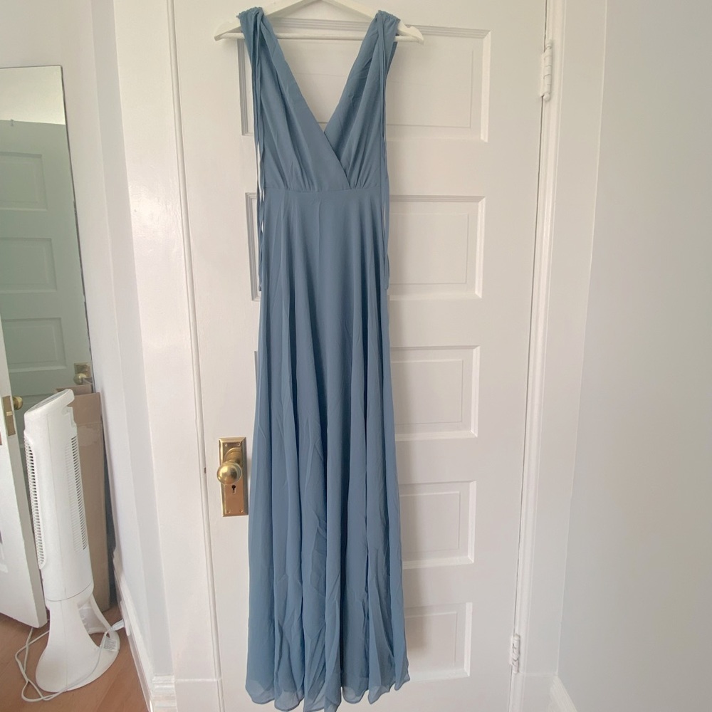 Lulu’s Dance The Night Away Slate Blue Backless Maxi Dress
